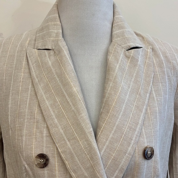 New Joie Linen Blend Striped Blazer w Metallic Gold Thread Size Small Petite - Picture 2 of 8